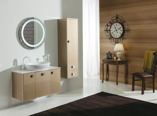 Dafne Italian Design Mobile da bagno sospeso Beige Misura: L.99 P.45 cm - cassetti e specchio tondo - lavabo a bacinella - Top in Cristallo - pensile sospeso - 100% made in Italy