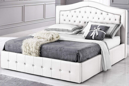 Dafne Italian Design Letto matrimoniale con contenitore, rivestito in similpelle bianco,testiera imbottita, rete a doghe 174x210x120