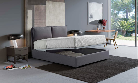 Dafne Italian Design Letto matrimoniale contenitore in tessuto in tessuto colore grigio - misure cm. 201x175 - Made in Italy