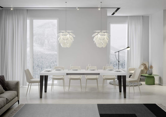 Dafne Italian Design Tavolo Flame allungabile piano Bianco Lucido 90x130 telaio allungato 390 Antracite