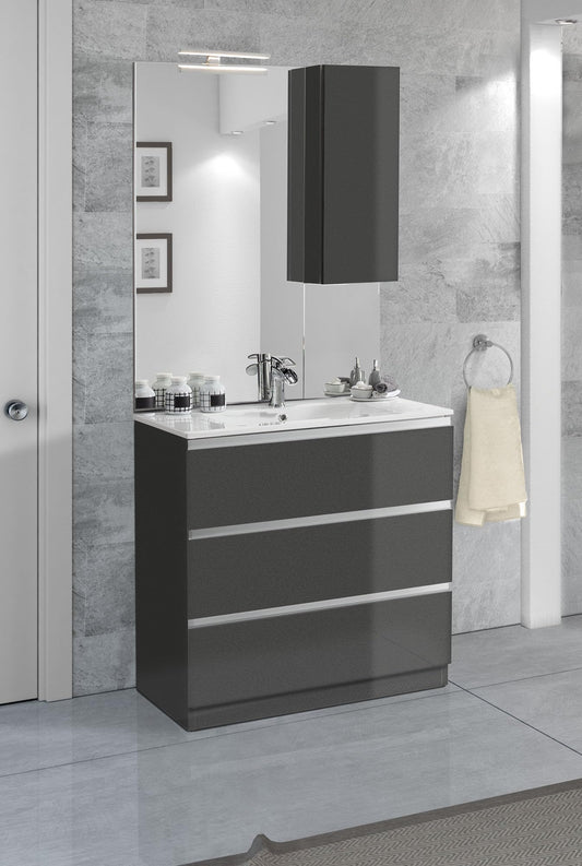 Dafne Italian Design Mobile da bagno Vichy finitura ardesia lucido cm 101x46x189 (base, lavabo, specchio, pensile)