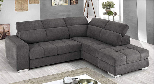 Dafne Italian Design Divano Letto angolare 3 posti con penisola a Destra. Tessuto Romeo Fumo (cm. 266 x 230 x 94h)