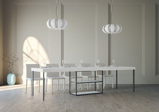 Dafne Italian Design Consolle allungabile Plano Premium Bianco Frassino Telaio Antracite