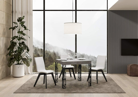 Dafne Italian Design Tavolo Ghibli Allungabile piano Cemento 90x90 allungato 246 telaio Antracite