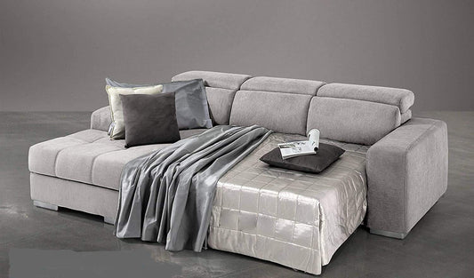 Dafne Italian Design Divano Letto angolare 3 posti con penisola a Sinistra. Tessuto Romeo Perla (cm. 259 x 178 x 94h)