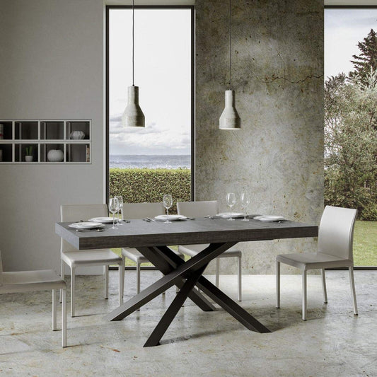Dafne Italian Design Tavolo Volantis Allungabile piano Cemento 90x160 allungato 420 telaio Antracite