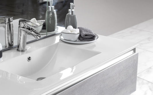 Dafne Italian Design Mobile da bagno Vichy finitura beton grey composto da: componibile bagno cm 81x46x189 (base, lavabo, specchio, pensile) - colonna cm. 69x34x150 - base mobile cm 34x34x80