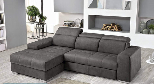 Dafne Italian Design Divano Letto angolare 3 posti con penisola a Sinistra. Similpelle Effetto Nabuk Nero (cm. 259 x 178 x 94h)
