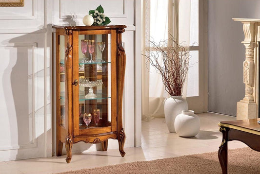 Dafne Italian Design Vetrina 1 anta bassa, noce scuro, schienale specchio -cm: 60 cm - 40 cm - H 120 cm ? 0,33 Mc ? Stile classico - - 100% Made in Italy (SF17)