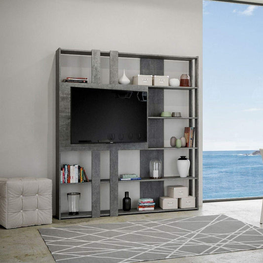 Dafne Italian Design Libreria Composizione L Kato 6R 2 fianchi 2 fasce lunghe 2 fasce corte 2 fasce medie pannello TV Cemento