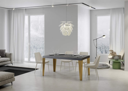 Dafne Italian Design Tavolo Flame allungabile piano Cemento 90x180 allungato 440 telaio oro