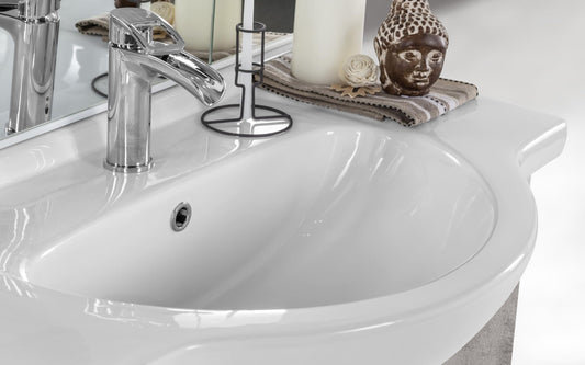 Dafne Italian Design Mobile da bagno Missy finitura cemento grigio chiaro e scuro cm. 85x50x190 (base, lavabo, specchio, pensile)