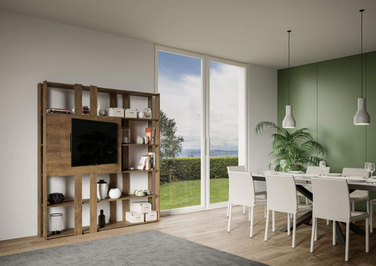 Dafne Italian Design Libreria Composizione N Kato 6R 6 fasce lunghe 2 fasce corte 2 fasce medie pannello TV Noce