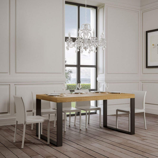Itamoby, Tavolo allungabile Tecno 130->234 cm, Pannelli di Nobilitato, Quercia Natura & Antracite L.130 P.90 H.77 (allungabile Fino a L.234 con Due allunghe)