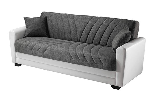 Dafne Italian Design Divano Letto 3 posti - Colore: Bianco e Grigio - e Similpelle - 220 x 88 x 83h cm.