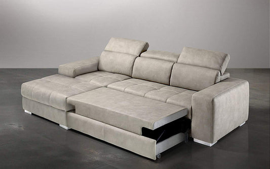 Dafne Italian Design Divano Letto angolare 3 posti con penisola a Sinistra. Similpelle Effetto Nabuk Light Grey (cm. 259 x 178 x 94h)