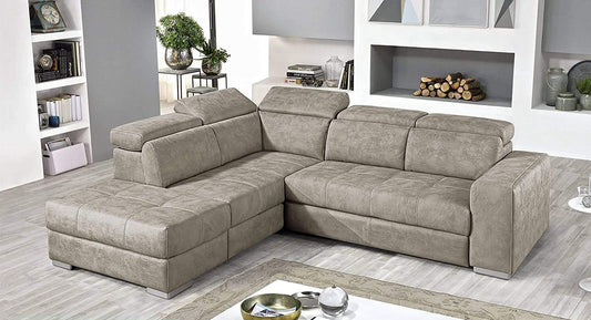 Dafne Italian Design Divano Letto angolare 3 posti con penisola a Sinistra. Similpelle Effetto Nabuk Light Grey (cm. 266 x 230 x 94h)