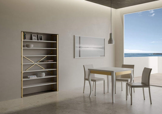 Dafne Italian Design Tavolo Olanda Librox Bianco Frassino 90x90 allungato 90x180 telaio oro 161