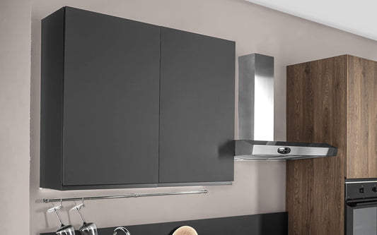 Dafne Italian Design Cucina completa di elettrodomestici (forno, lavandino, cappa cottura) stile Industrial - effetto rovere club, nero opaco, frigo a destra - cm. 330 x 60 x 243