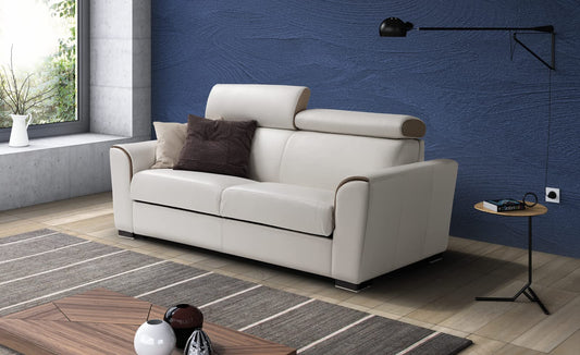 Dafne Italian Design Divano letto tre posti in tessuto color panna con particolari marroni - misure cm. L 209 l 100 H 88- Made in Italy