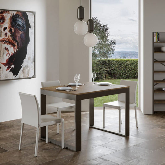 Dafne Italian Design Tavolo Tecno Evolution piano Noce 90x120 allungato 90x380 telaio Antracite