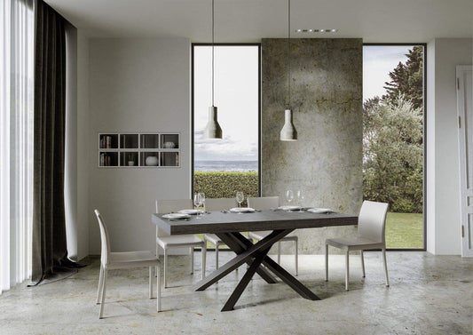 Dafne Italian Design Tavolo Volantis Allungabile piano Cemento 90x160 allungato 420 telaio Antracite