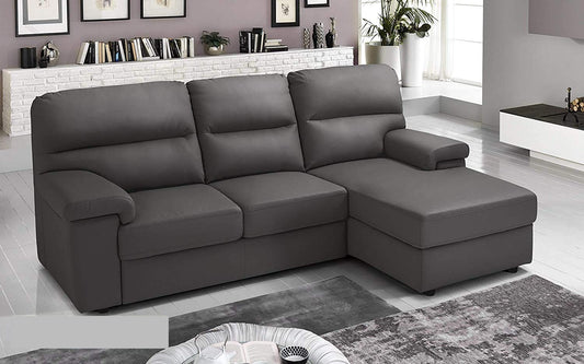 Dafne Italian Design Divano Letto angolare 3 posti con Chaise a Destra. Similpelle Mouse (cm. 257 x 163 x 96h)