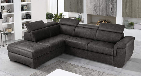 Dafne Italian Design Divano Letto angolare 3 posti con penisola a Sinistra. Tessuto Tay Tay Dark Grey (cm. 282 x 242 x 96h)