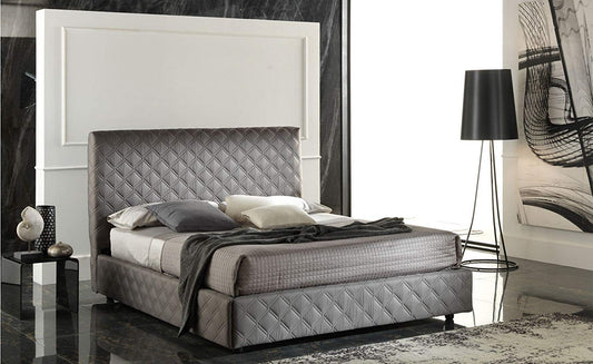 Letto matrimoniale contenitore con testiera e rivestimento in tessuto -Colore: Marrone - Rete: S� - Contenitore: S� - Materasso ed accessori di allestimento non inclusi - dim. cm. 178 x216 x120