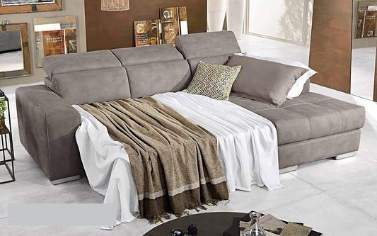 Dafne Italian Design Divano Letto angolare 3 posti con penisola a Destra. Similpelle Effetto Nabuk Talpa (cm. 259 x 178 x 94h)