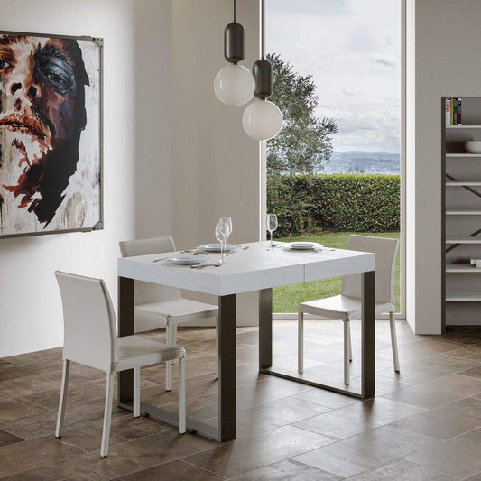 Itamoby, Tavolo allungabile Tecno Premium 130->234 cm, Pannelli di Nobilitato, Bianco Frassino & Antracite L.130 P.90 H.77 (allungabile Fino a L.234 con Due allunghe)