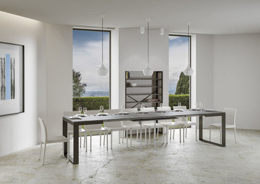 Dafne Italian Design Tavolo Tecno Evolution piano Cemento 90x120 allungato 90x380 telaio Antracite