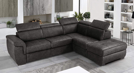 Dafne Italian Design Divano Letto angolare 3 posti con penisola a Destra. Tessuto Tay Tay Dark Grey (cm. 282 x 242 x 96h)