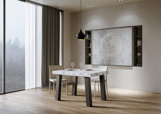 Dafne Italian Design Tavolo Bridge Allungabile piano Marmo 90x130 allungato 234 telaio Antracite