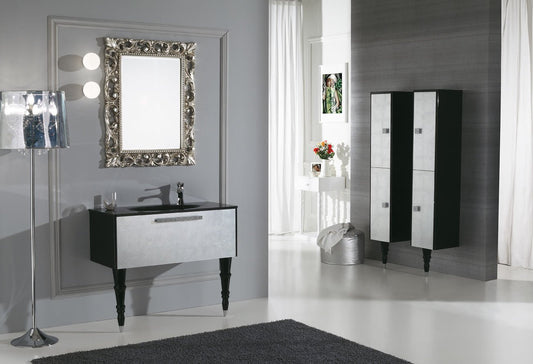 Dafne Italian Design Mobile da bagno con cassetti e specchio rettangolare - Misura: L.99 P.45cm - Finitura: Finitura Bianco Lucido - Top: Consolle Dec� in ceramica cm 100-100% made in Italy