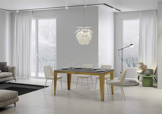 Dafne Italian Design Tavolo Flame Evolution piano Cemento 90x180 allungato 284 telaio oro