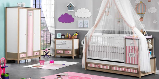 Dafne Italian Design Cameretta Completa da Neonato con Lettino Crescita MOD. Melody Pink