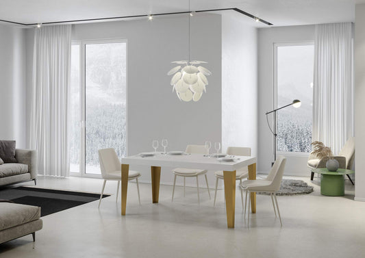 Dafne Italian Design Tavolo Flame allungabile piano Marmo 90x160 allungato 420 telaio oro