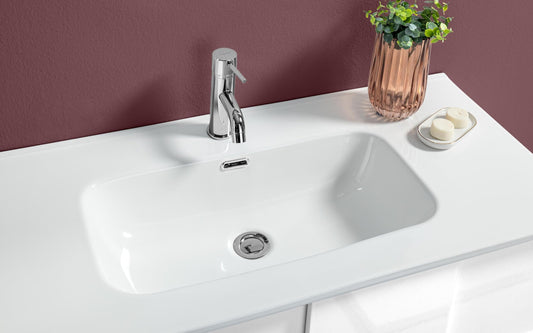 Mobile da bagno componibile sospeso "Dame" color bianco lucido cm. 100 x 45 x 85 (base, lavabo, specchio, pensile)