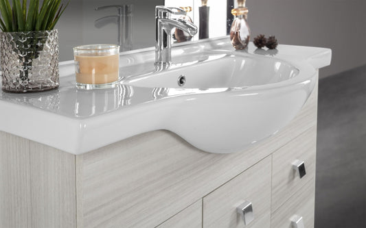 Dafne Italian Design Mobile da bagno Missy finitura olmo bianco composto da: componibile bagno cm. 105x45x190 (base, lavabo, specchio, pensile) - colonna cm. 34x34x150 - base mobile cm. 69x34x80