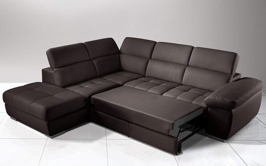 Dafne Italian Design Divano Letto angolare 3 posti con penisola a Sinistra. Similpelle Marrone (cm. 285 x 245 x 97h)