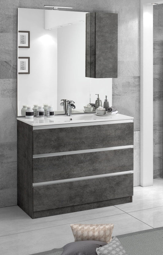Dafne Italian Design Mobile da bagno Vichy colore grigio antracite sfumato cm 101x46x189 (base, lavabo, specchio, pensile)