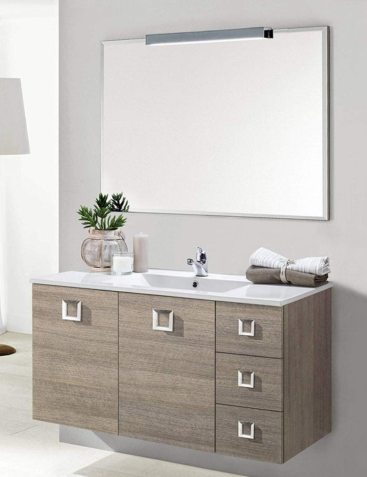 Dafne Italian Design Mobile da bagno sospeso cm. 101 x 47 x 195h finiturta rovere chiaro con lavabo integrato e specchio con luce a Led.