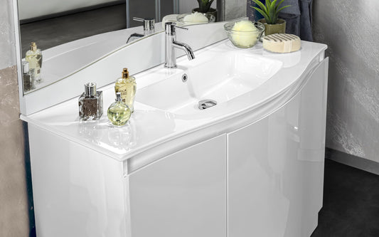 Dafne Italian Design Mobile da bagno componibile Elegance bianco laccato lucido cm. 121 x 51 x 189 (base, lavabo, specchio, pensile)