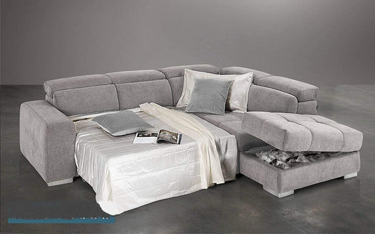 Dafne Italian Design Divano Letto angolare 3 posti con penisola a Destra. Tessuto Romeo Platino (cm. 266 x 230 x 94h)