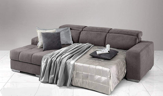 Dafne Italian Design Divano Letto angolare 3 posti con penisola a Sinistra. Tessuto Romeo Nocciola (cm. 259 x 178 x 94h)