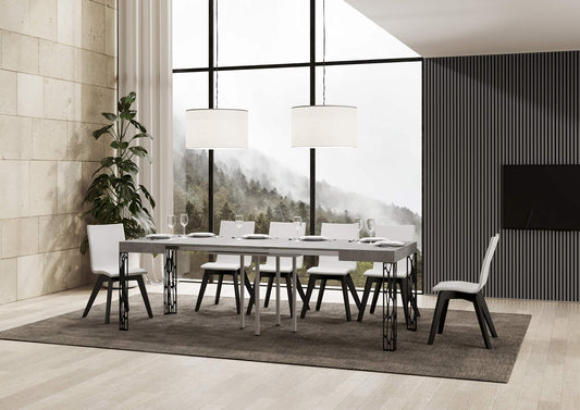 Dafne Italian Design Tavolo Ghibli Allungabile piano Cemento 90x90 allungato 246 telaio Antracite