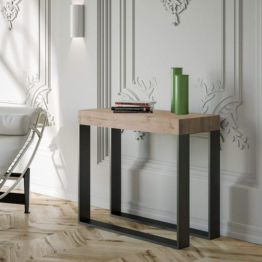 Itamoby Consolle allungabile Elettra Small Quercia Natura & Antracite L.90 x H.77 x P.40 (allungabile Fino a 196 cm)