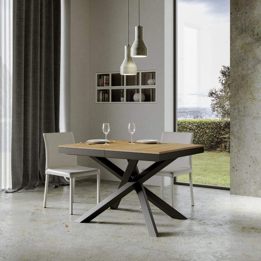 Itamoby, Tavolo allungabile Volantis Evolution 120->224 cm, Pannelli di Nobilitato, Quercia Natura & Antracite L.120 P.90 H.77 (allung. Fino a L.224 con Due allunghe)