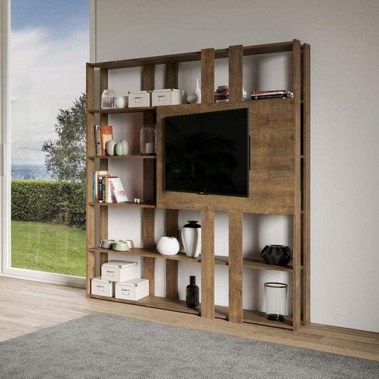 Dafne Italian Design Libreria Composizione N Kato 6R 6 fasce lunghe 2 fasce corte 2 fasce medie pannello TV Noce